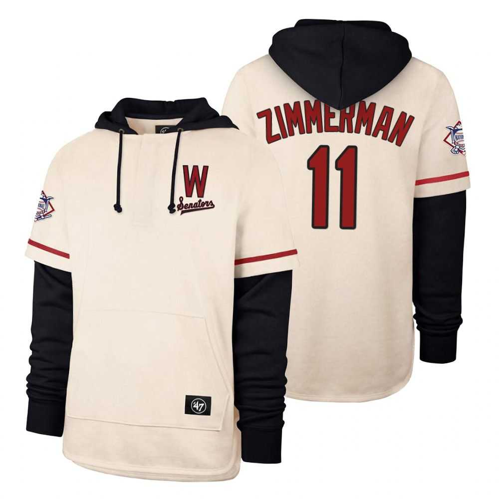 Men Washington Nationals 11 Zimmerman Cream 2021 Pullover Hoodie MLB Jersey